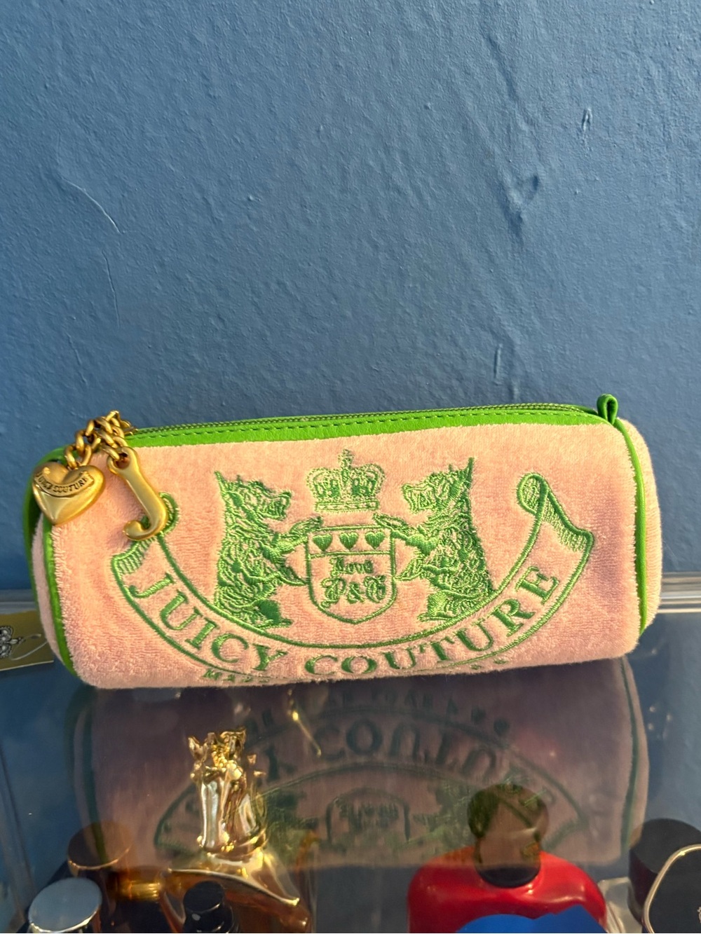Juicy Couture Pink & Lime Embroidered clutch Pouch